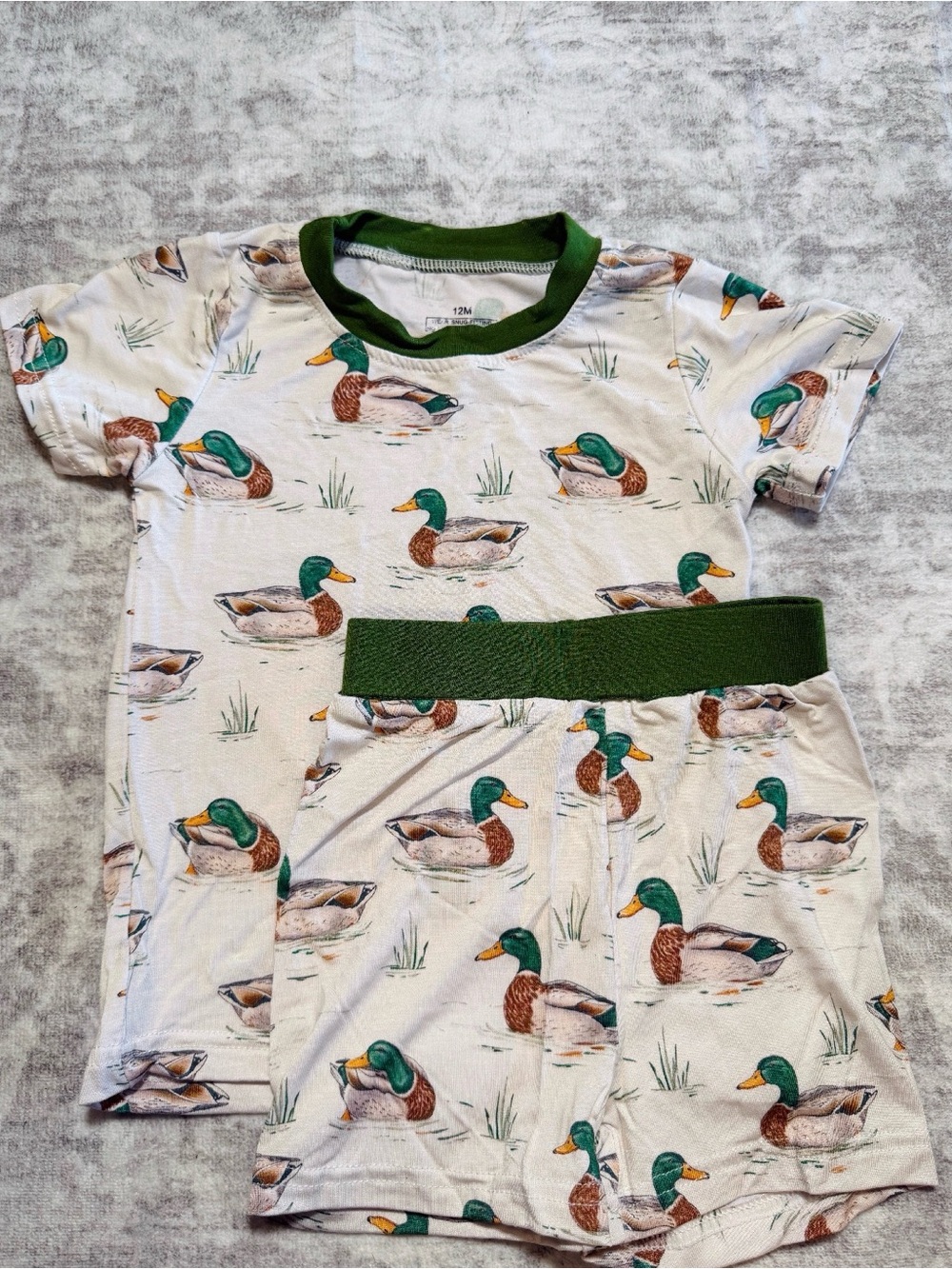 Mallard Duck Print Short Sleeve Tee & Shorts Set - Green Trim